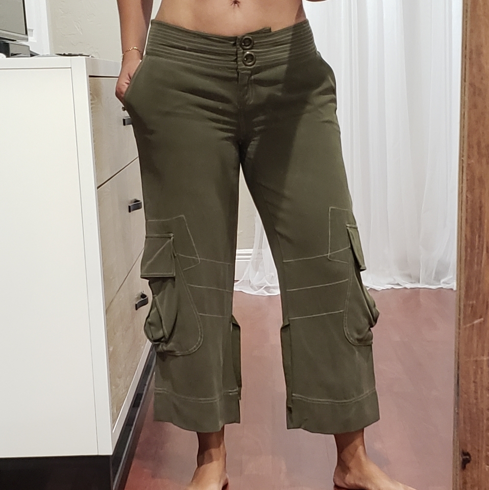 Bebe olive green flowy cargo pants